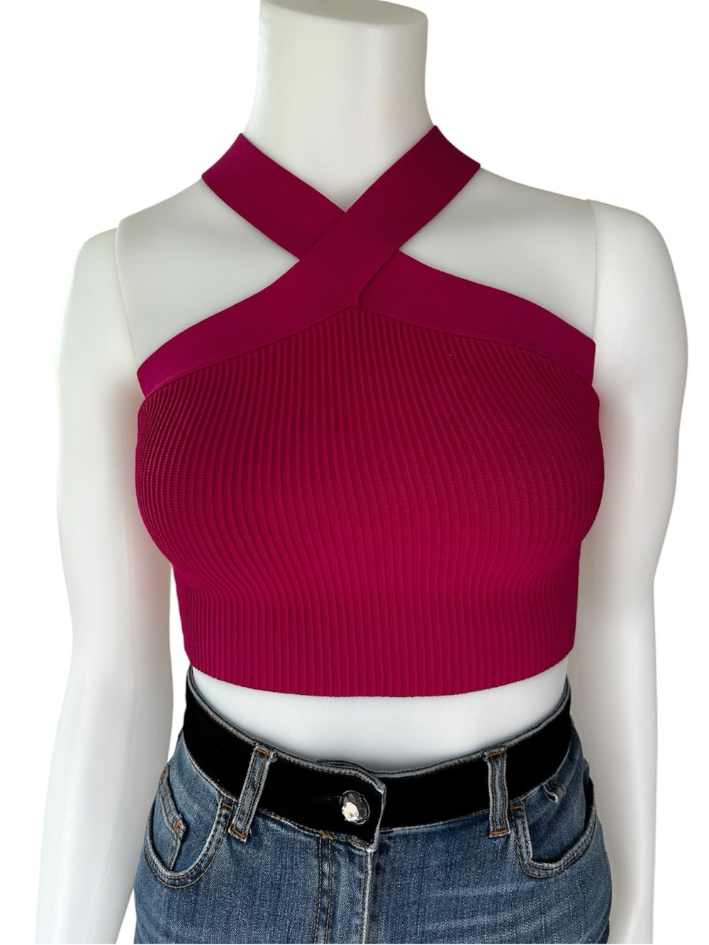 NEW Aritzia Babaton Sculpt Knit Criss Cross Cropped Tank Small Pink - Picture 6 of 10